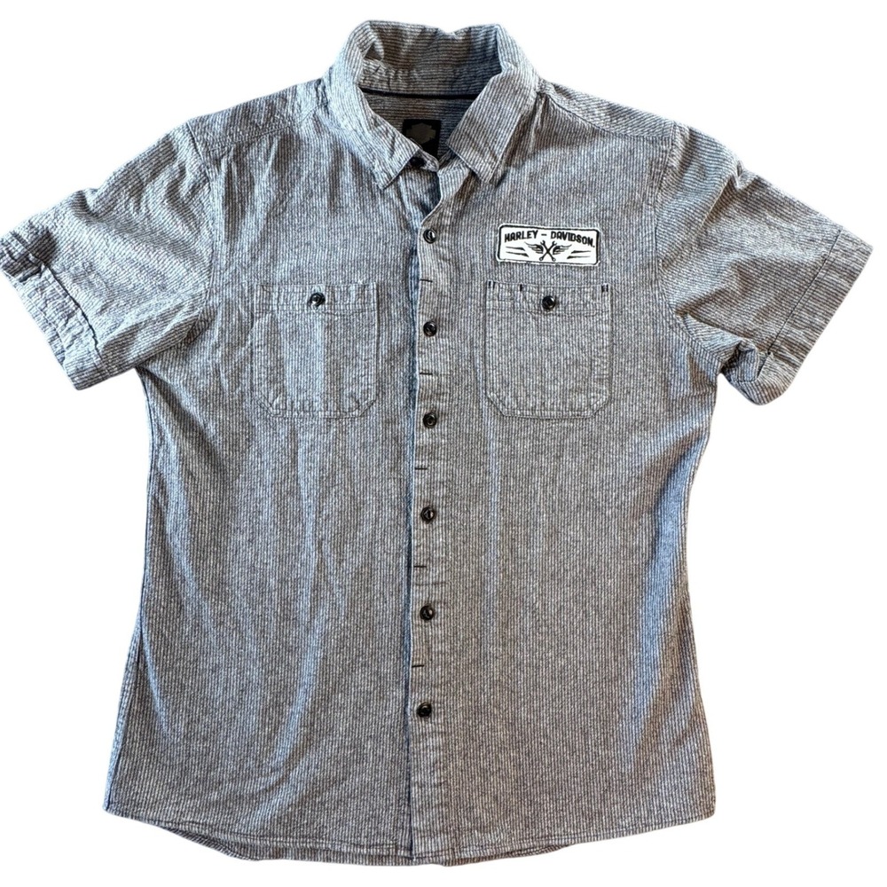Harley-Davidson Black Label Mens Grey Striped Short Sleeve Button Up 99022-16VM